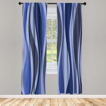 Ambesonne Vintage Curtains, Retro Stripes Funky Print, Pair of 28"x84", Navy Blue