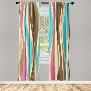 Ambesonne Vintage Curtains, Retro Stripes Funky Print, Pair of 28"x84", Pale Peach