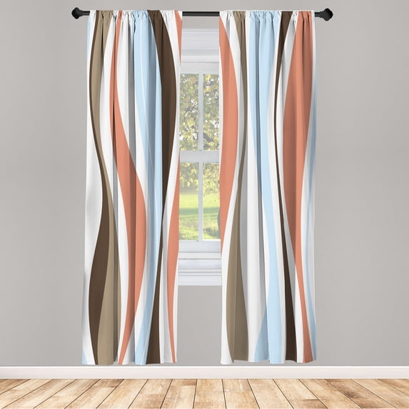Ambesonne Vintage Curtains, Retro Stripes Funky Print, Pair of 28"x84", Pale Rust
