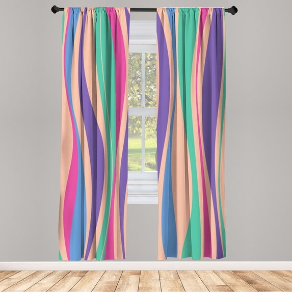Ambesonne Vintage Curtains, Retro Stripes Funky Print, Pair of 28"x84", Peach Pink