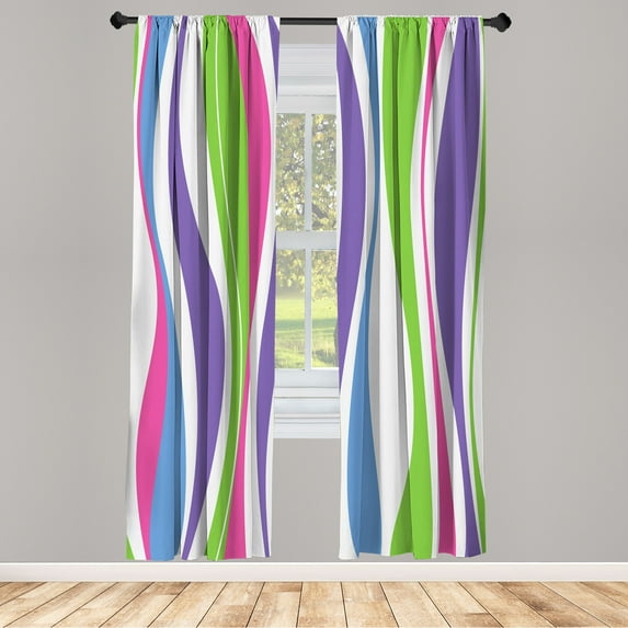 Ambesonne Vintage Curtains, Retro Stripes Funky Print, Pair of 28"x84", Sea Blue