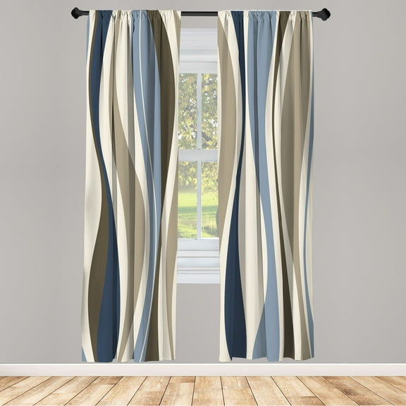Ambesonne Vintage Curtains, Retro Stripes Funky Print, Pair of 28"x95", Blue Grey