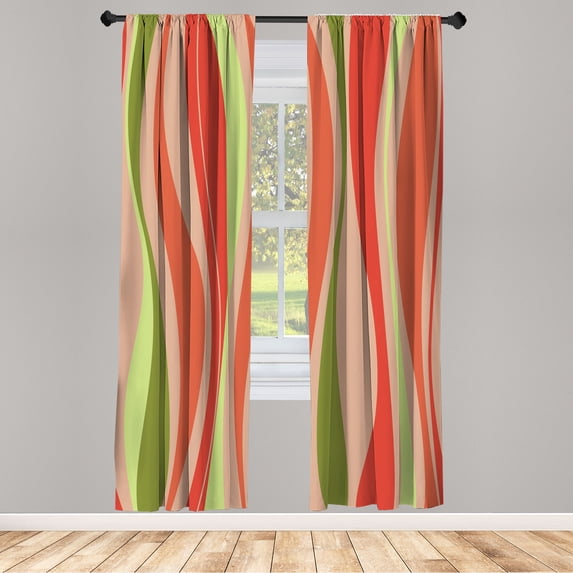Ambesonne Vintage Curtains, Retro Stripes Funky Print, Pair of 28"x95", Dark Salmon