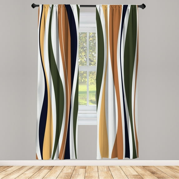 Ambesonne Vintage Curtains, Retro Stripes Funky Print, Pair of 28"x95", Evergreen Caramel