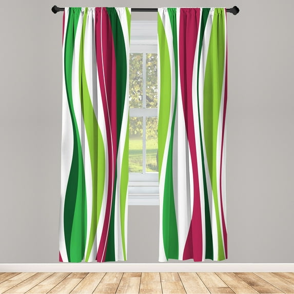 Ambesonne Vintage Curtains, Retro Stripes Funky Print, Pair of 28"x95", Lime Green