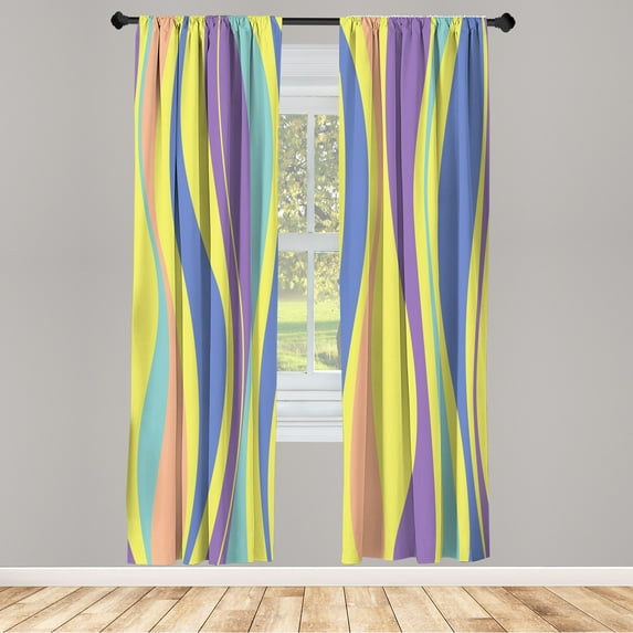 Ambesonne Vintage Curtains, Retro Stripes Funky Print, Pair of 28"x95", Pastel Yellow
