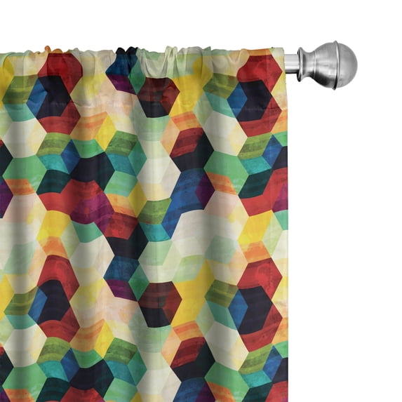 Ambesonne Vintage Curtains, Rhombus Pattern Grunge, Pair of 28"x84", Multicolor