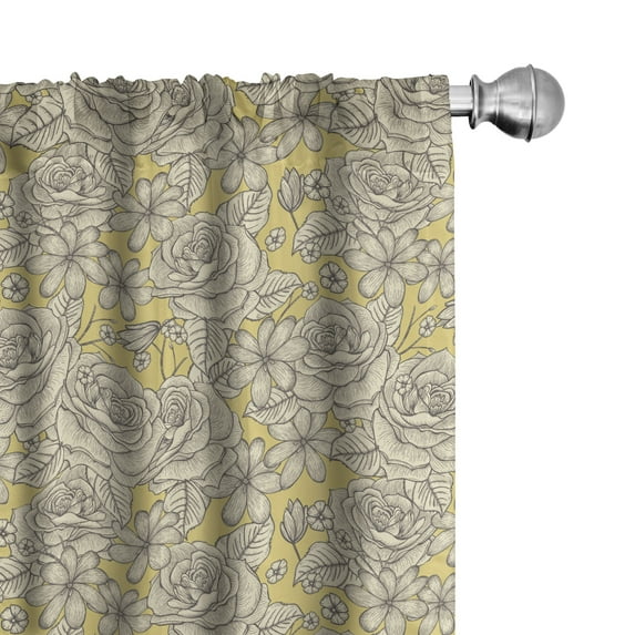 Ambesonne Vintage Curtains, Romantic Blooming Roses, Pair of 28"x63", Earth Yellow and Beige