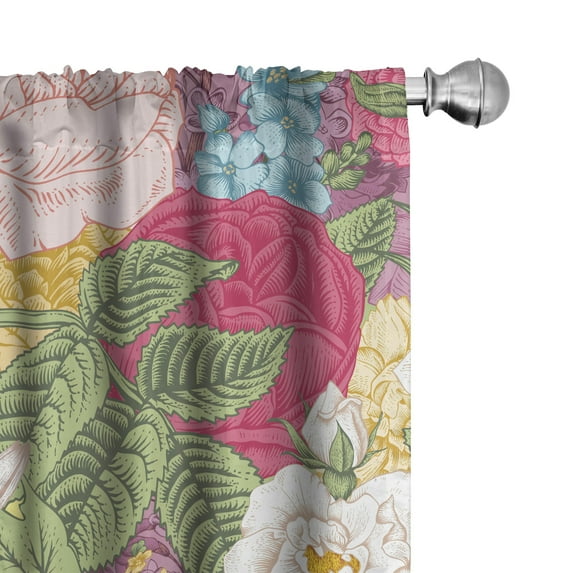 Ambesonne Vintage Curtains, Roses Tulips Delphinium Art, Pair of 28"x84", Pale Ruby Earth Yellow