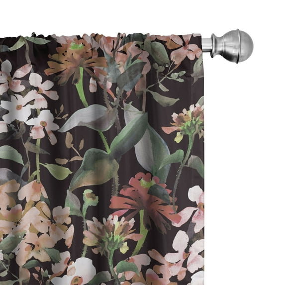 Ambesonne Vintage Curtains, Scattered Garden Flowers, Pair of 28"x63", Olive Green and Pale Salmon
