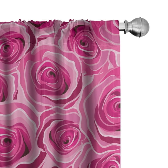 Ambesonne Vintage Curtains, Simplistic Nostalgic Roses, Pair of 28"x95", Magenta Soft Pink