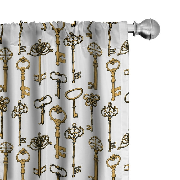 Ambesonne Vintage Curtains, Sketchy Antique Keys Art, Pair of 28"x95", Dark Yellow and Pale Grey