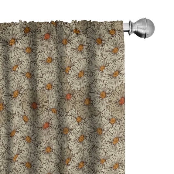 Ambesonne Vintage Curtains, Sketchy Gerbera Daisies, Pair of 28"x95", Tan Orange Marigold