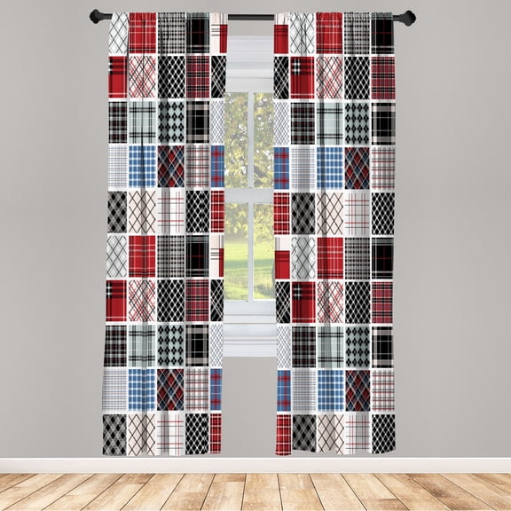 Ambesonne Vintage Curtains, Square Scotch Plaid Stripes, Pair of 28"x84", Ruby White