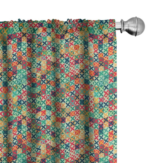 Ambesonne Vintage Curtains, Squares with X Shapes Art, Pair of 28"x84", Dried Rose Petrol Blue