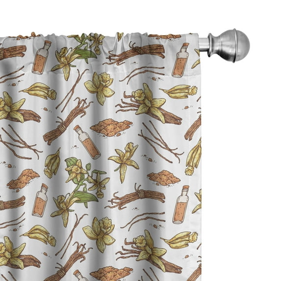 Ambesonne Vintage Curtains, Vanilla Twigs Flowers Oil, Pair of 28"x84", Pale Cinnamon Mustard