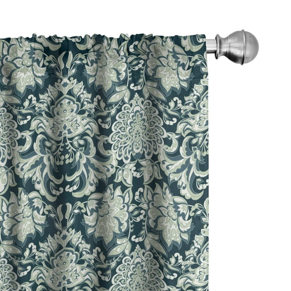 Ambesonne Vintage Curtains, Victorian Leaf Pattern, Pair of 28"x84", Sage Green Dark Blue
