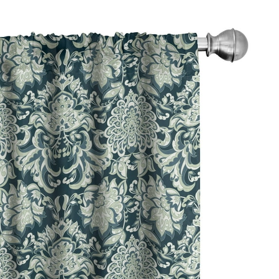 Ambesonne Vintage Curtains, Victorian Leaf Pattern, Pair of 28"x95", Sage Green Dark Blue
