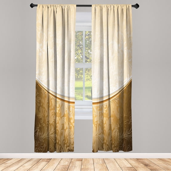 Ambesonne Vintage Curtains, Victorian Motifs Baroque, Pair of 28"x84", Dark Sand