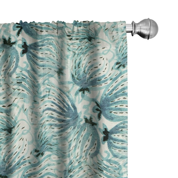 Ambesonne Vintage Curtains, Watercolor Dashes Lines, Pair of 28"x63", Cadet Blue and Pale Teal