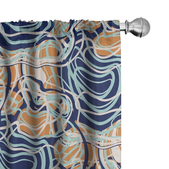 Ambesonne Vintage Curtains, Wavy Abstract Lines Plot, Pair of 28"x84", Night Blue and Marigold