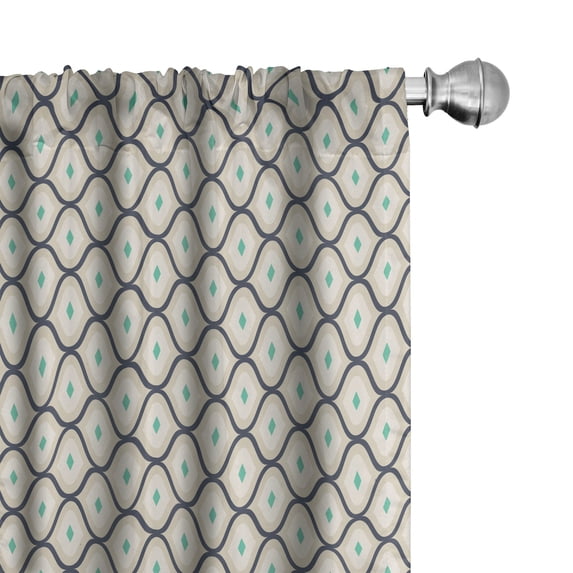 Ambesonne Vintage Curtains, Wavy Stripes Rhombuses Art, Pair of 28"x95", Sea Green Pale Grey