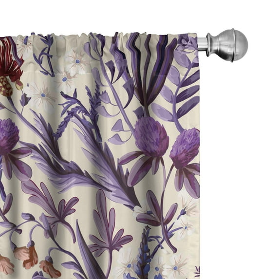 Ambesonne Vintage Curtains, Wild Flowers Flora Plot, Pair of 28"x95", Pale Eggplant and Rust