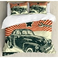 thumbnail image 1 of Ambesonne Vintage Duvet Cover Set, 60's Retro Car Pop Art, Queen, Emerald Orange, 1 of 6