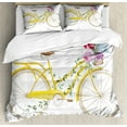 thumbnail image 1 of Ambesonne Vintage Duvet Cover Set, Bicycle with Flowers, 2-Calking, White and Yellow, 1 of 6