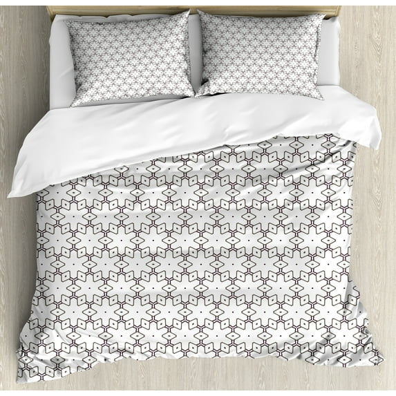 Ambesonne Vintage Duvet Cover Set, Geometry Inspired Shapes, King, White and Dark Mauve