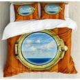 thumbnail image 1 of Ambesonne Vintage Duvet Cover Set, Ship Old Sailing Vessel, 2-Calking, Dark Orange Pale Blue, 1 of 7