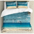 thumbnail image 1 of Ambesonne Vintage Duvet Cover Set, Summer Postcard Stamp, 2-Calking, Sand Brown Teal, 1 of 3
