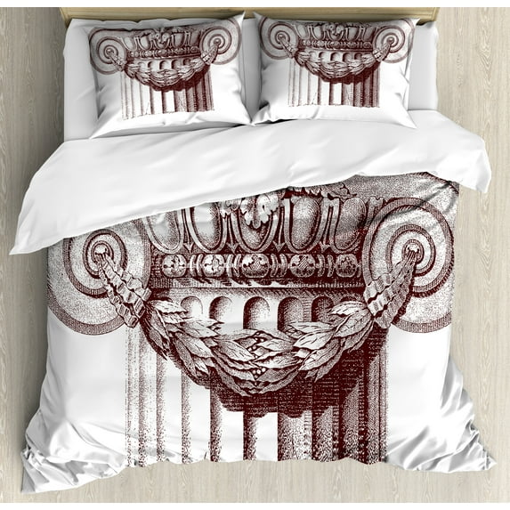 Ambesonne Vintage Duvet Cover Sets, Antique Column Roman, 2-King, Burgundy and White