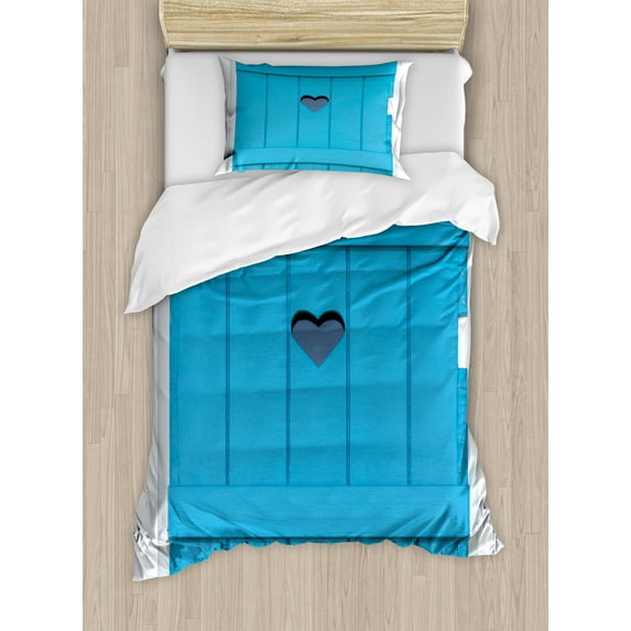 Ambesonne Vintage Duvet Cover Sets, Bohemian Italian Heart, 2-Twin, White Turquoise
