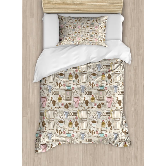 Ambesonne Vintage Duvet Cover Sets, Coffee Espresso Machine, 2-Twin, Pale Pink Beige