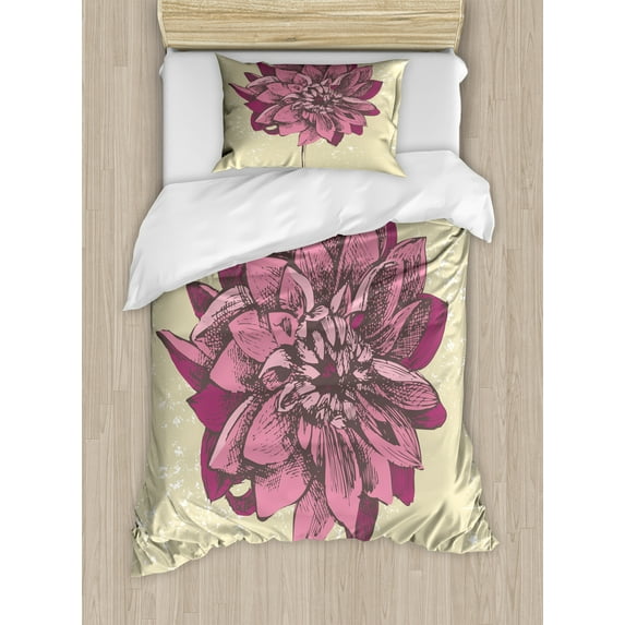 Ambesonne Vintage Duvet Cover Sets, Dahlia Flower Bohemian, 2-Twin, Purple Khaki