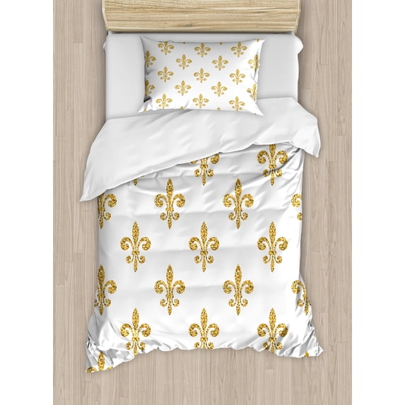 Ambesonne Vintage Duvet Cover Sets, European Lily Noble, 2-Twin, Yellow White