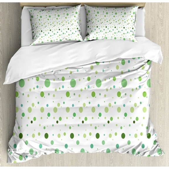Ambesonne Vintage Duvet Cover Sets, Green Toned Polka Dots, 2-King, Green Fern Green