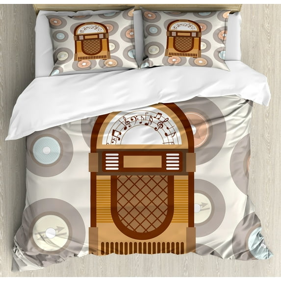 Ambesonne Vintage Duvet Cover Sets, Long Players Pickup, 2-King, Pale Coffee Brown