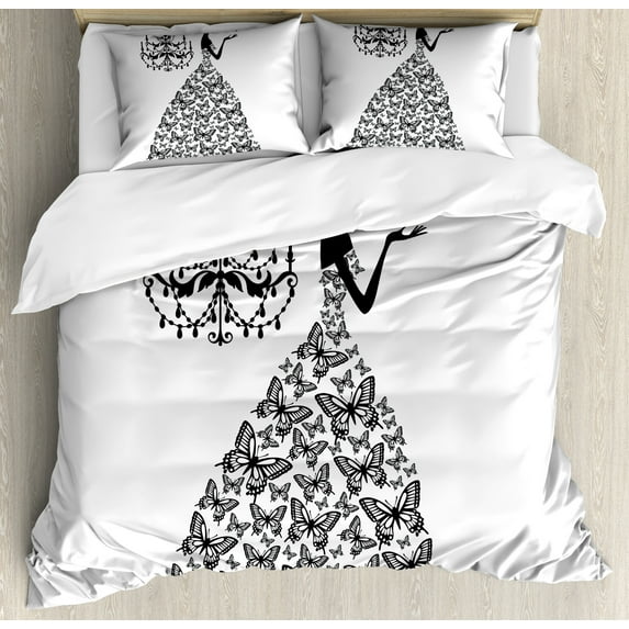 Ambesonne Vintage Duvet Cover Sets, Love Country Wedding, 2-King, Charcoal Grey White