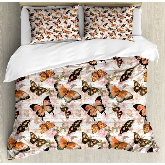 Ambesonne Vintage Duvet Cover Sets, Love Letters Watercolor, 2-King, Vermilion Peach Black