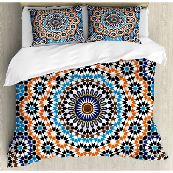 Ambesonne Vintage Duvet Cover Sets, Moroccan Ceramic Tile, 2-King, Multicolor