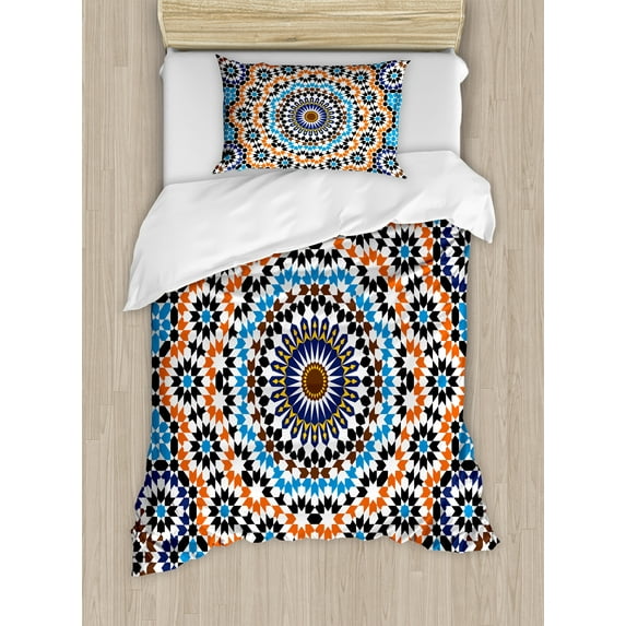 Ambesonne Vintage Duvet Cover Sets, Moroccan Ceramic Tile, 2-Twin, Multicolor