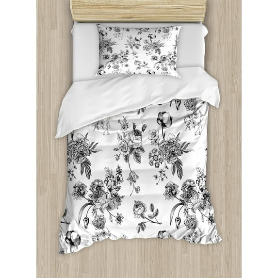 Ambesonne Vintage Duvet Cover Sets, New Modern Art, 2-Twin, White and Black