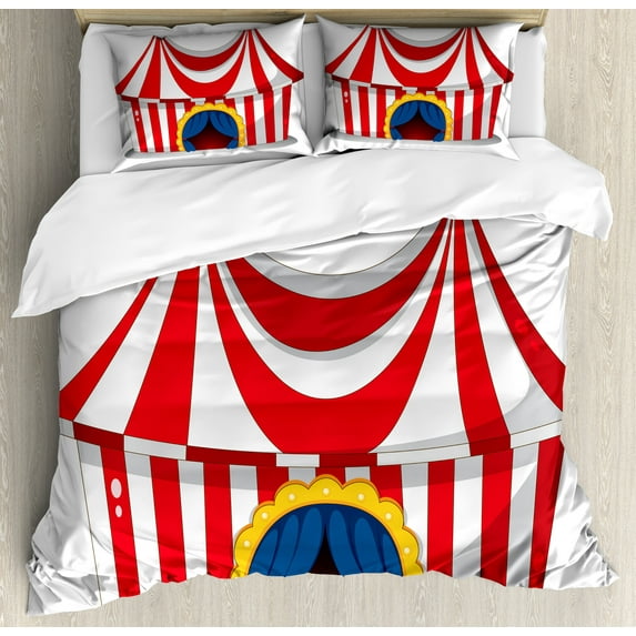 Ambesonne Vintage Duvet Cover Sets, Nostalgic Circus Flag, 2-Queen, Red White