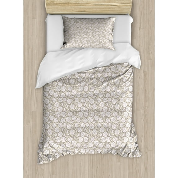 Ambesonne Vintage Duvet Cover Sets, Nostalgic Pastel Flowers, 2-Twin, Grey Yellow Pale Pink