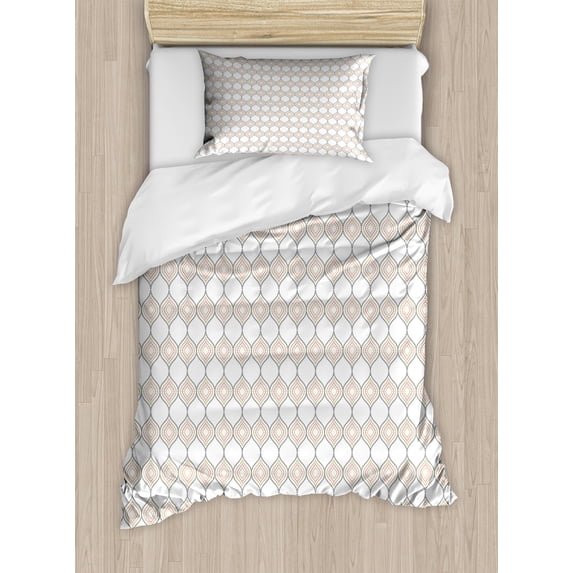 Ambesonne Vintage Duvet Cover Sets, Ogee Shape with Vivid Dots, 2-Twin, Dimgray Dark Mustard