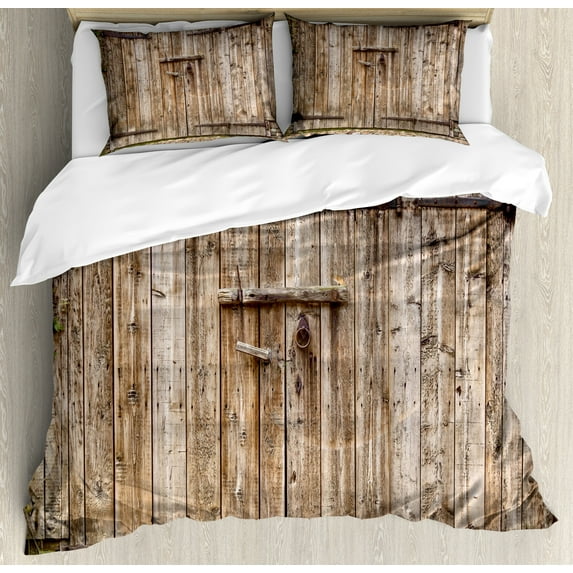 Ambesonne Vintage Duvet Cover Sets, Old Oak Steel Door, 2-King, Tortilla