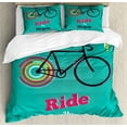 thumbnail image 1 of Ambesonne Vintage Duvet Cover Sets, Retro Bicycle Design, 2-King, Teal Hot Pink Black, 1 of 6