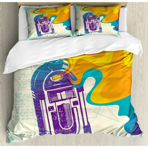 Ambesonne Vintage Duvet Cover Sets, Retro Vintage Radio Music, 2-King, Purple and Blue